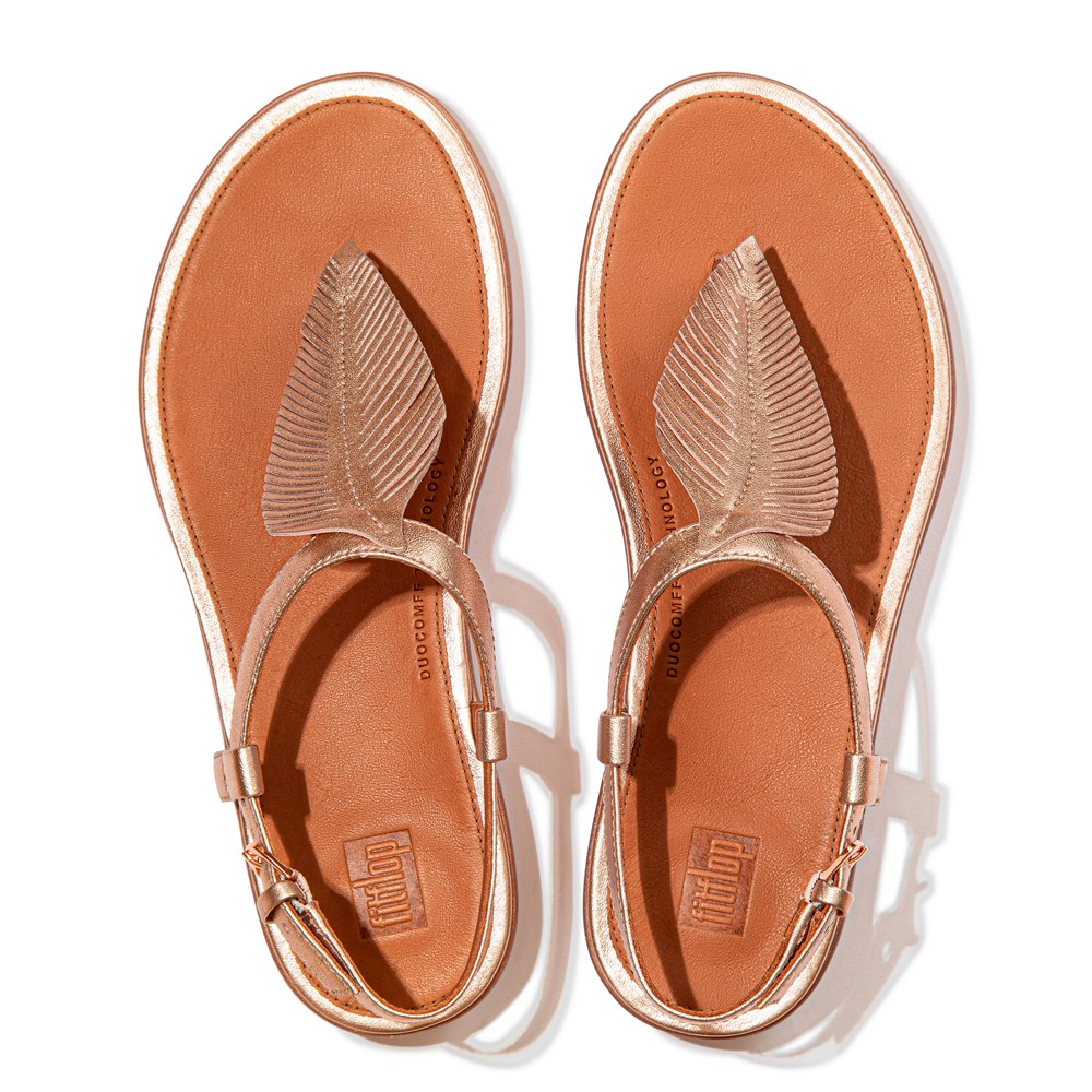 Fitflop Womens Sandals Rose Gold - Tia Feather Metallic Leather Back-strap - 36UAKSVCJ